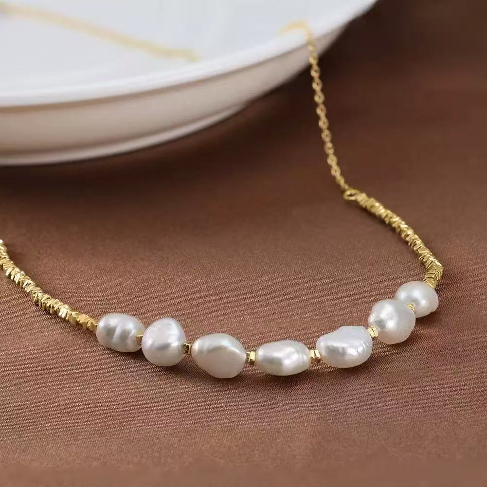 Baroque Pearl Bead Necklace – Sterling Silver or Gold Plated