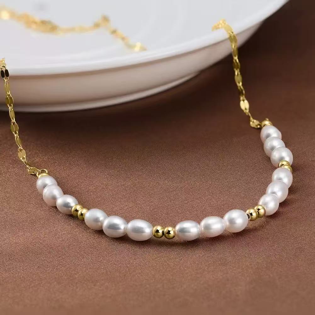 Baroque Pearl Link Necklace – Sterling Silver or Gold Plated