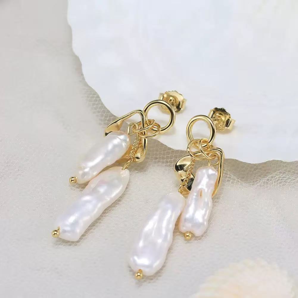 Baroque Pearl Drop Earrings – Sterling Silver or Gold Plated