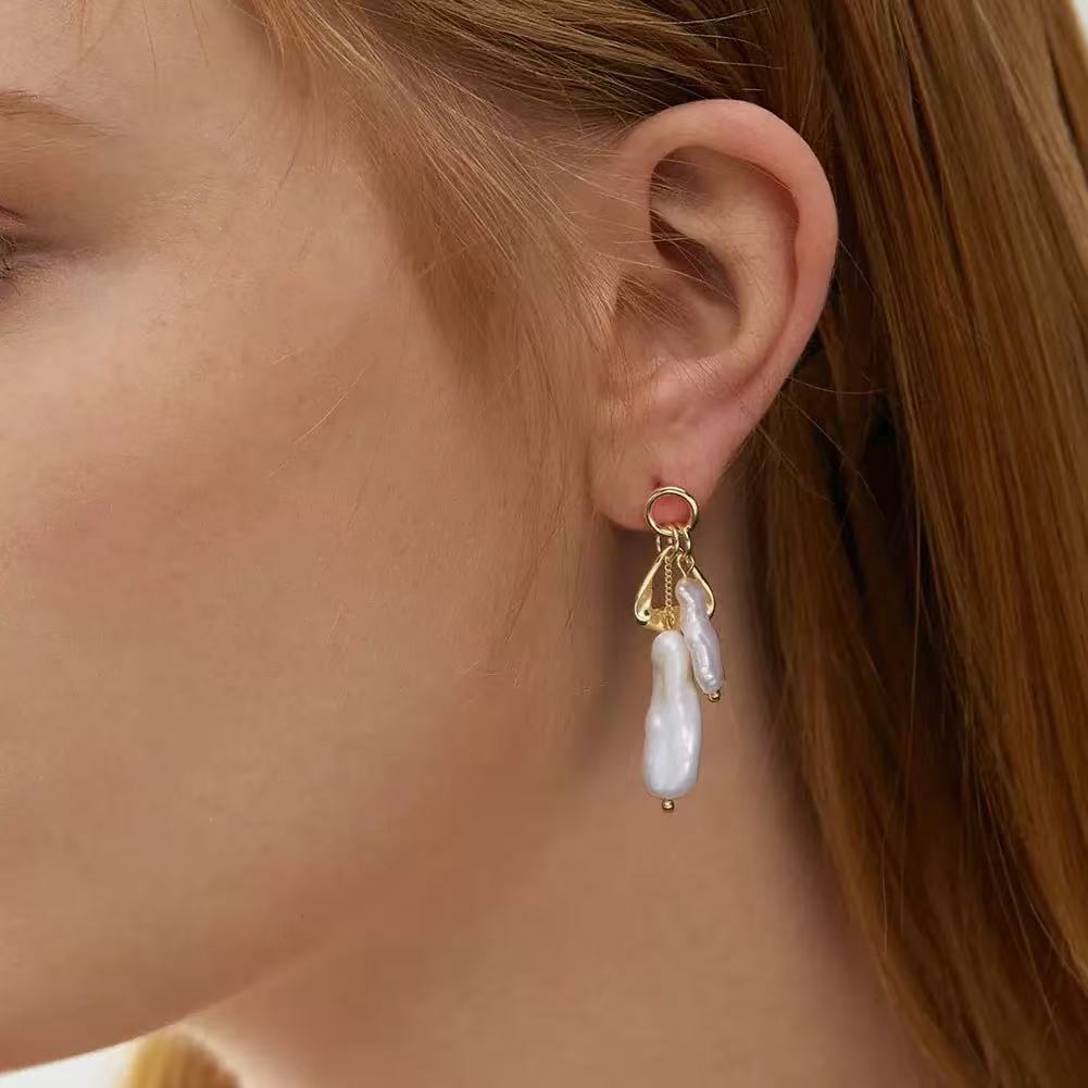 Baroque Pearl Drop Earrings – Sterling Silver or Gold Plated