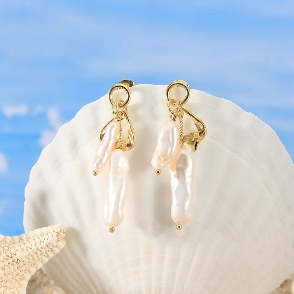 Baroque Pearl Drop Earrings – Sterling Silver or Gold Plated