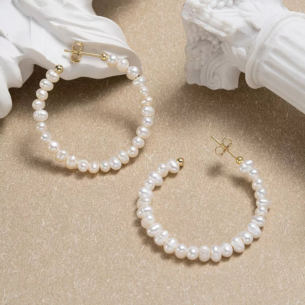 Classic Pearl Hoop Earrings – Natural Freshwater Pearls & Sterling Silver