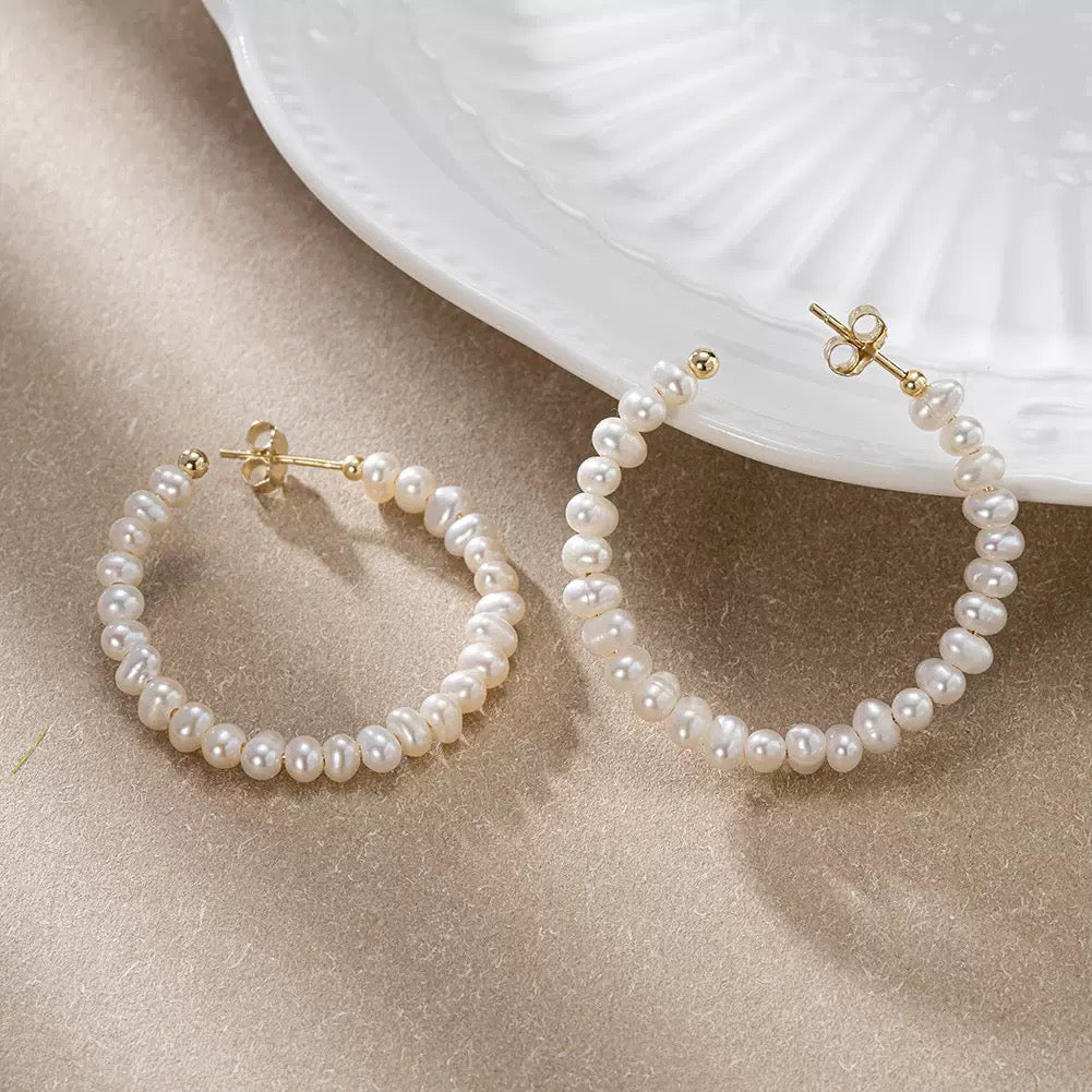 Classic Pearl Hoop Earrings – Natural Freshwater Pearls & Sterling Silver