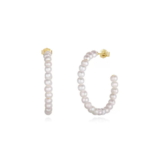 Classic Pearl Hoop Earrings – Natural Freshwater Pearls & Sterling Silver