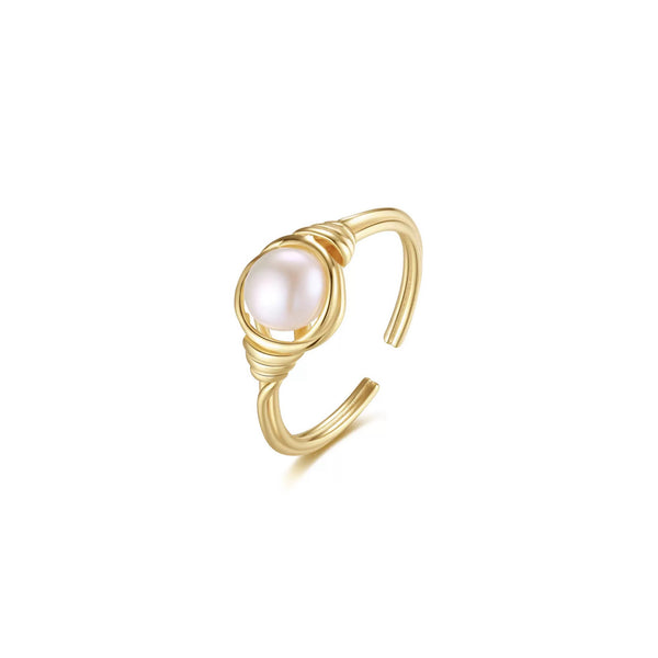 Luna Wrapped Pearl Open Ring – Handcrafted Natural Freshwater Pearl
