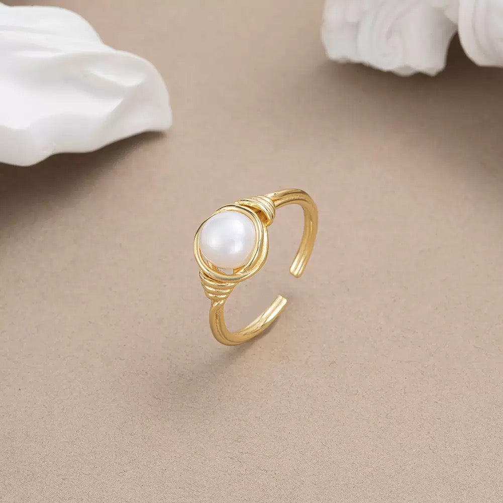 Luna Wrapped Pearl Open Ring – Handcrafted Natural Freshwater Pearl