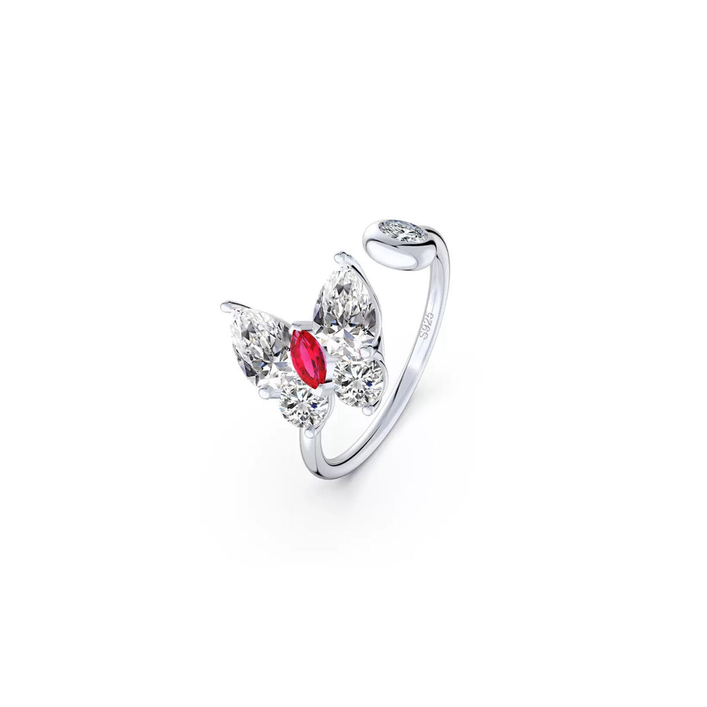 Ruby Butterfly Ring – Sterling Silver & Brilliant-Cut Gemstones