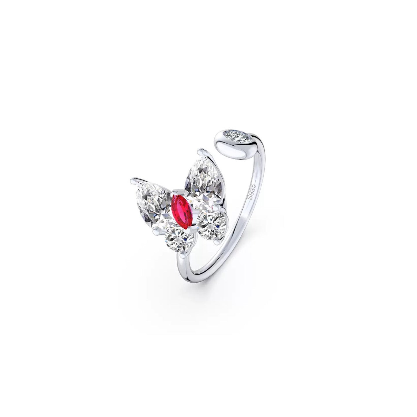 Ruby Butterfly Ring – Sterling Silver & Brilliant-Cut Gemstones