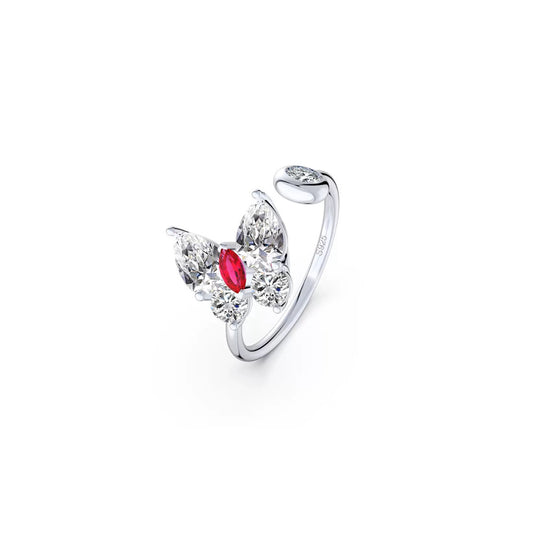 Ruby Butterfly Ring – Sterling Silver & Brilliant-Cut Gemstones