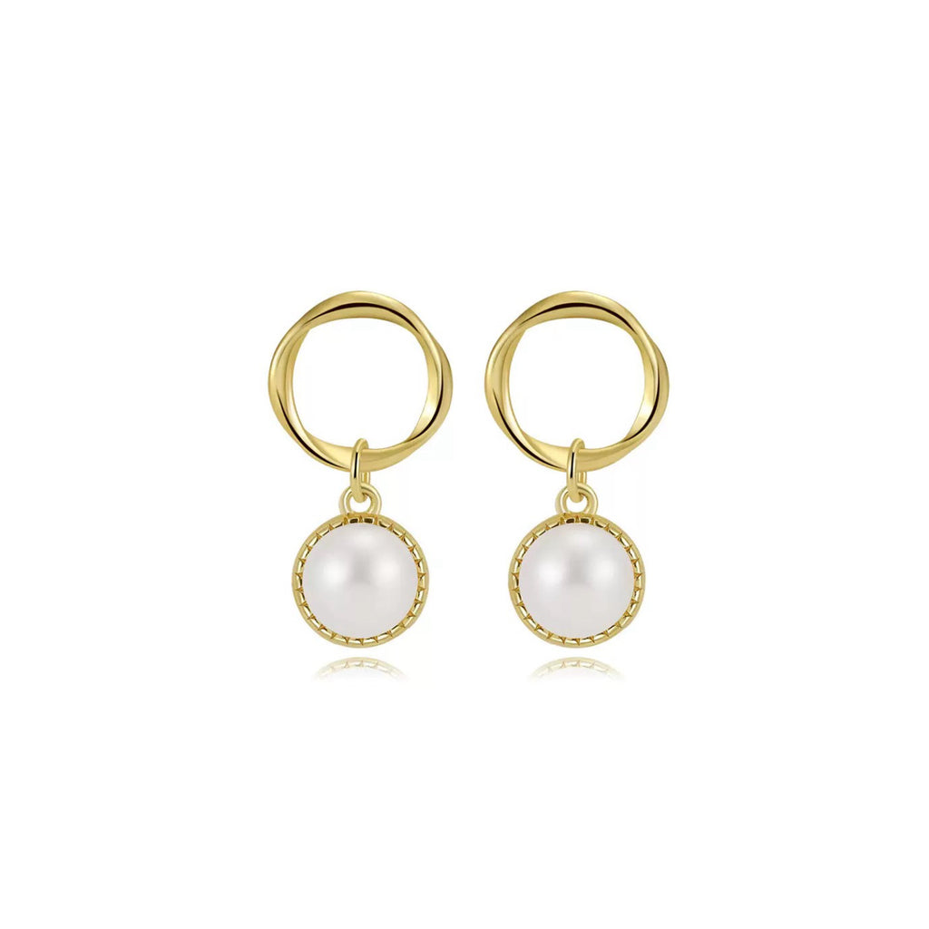 Elegant Luxe Circle Pearl Drop Earrings