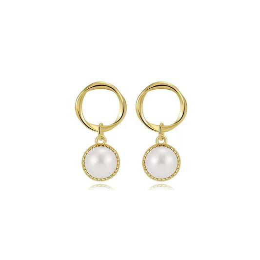 Elegant Luxe Circle Pearl Drop Earrings