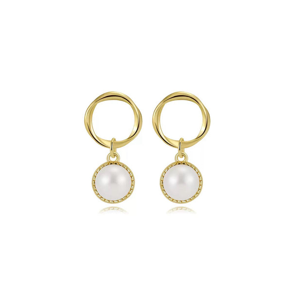 Elegant Luxe Circle Pearl Drop Earrings