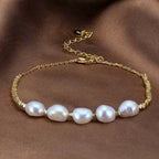 Nugget Accent Pearl Bracelet, Dainty Beaded Bracelet, Minimalist Everyday Jewelry