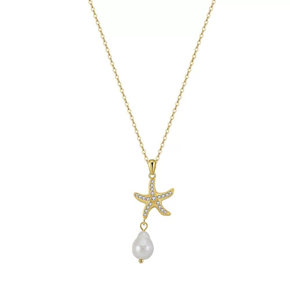 Starfish Baroque Pearl Necklace – 925 Sterling Silver Gold-Plated