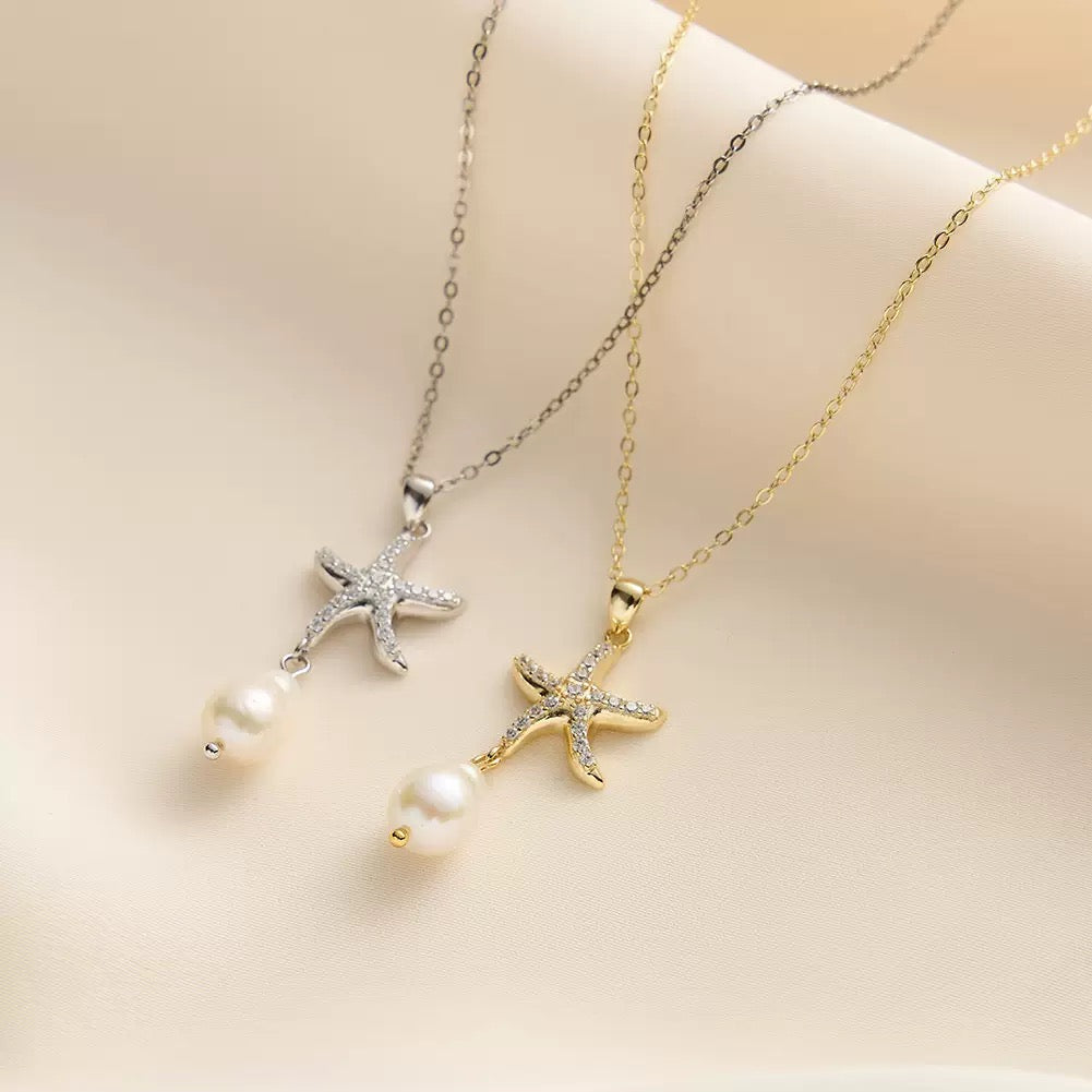 Starfish Baroque Pearl Necklace – 925 Sterling Silver Gold-Plated