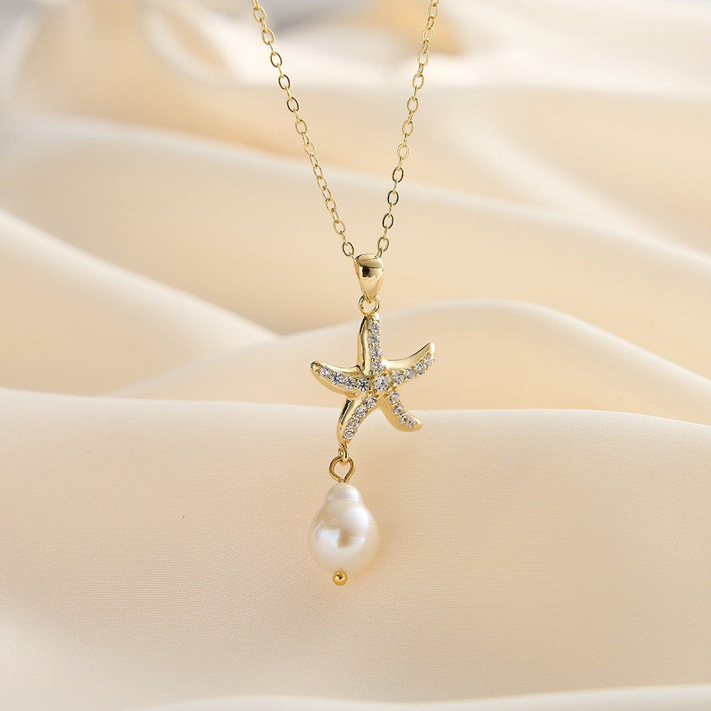 Starfish Baroque Pearl Necklace – 925 Sterling Silver Gold-Plated