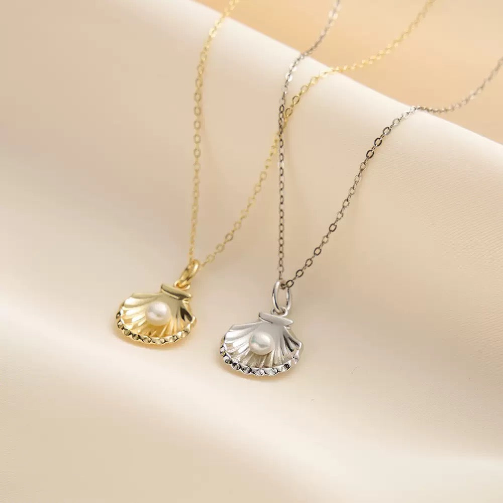 Seashell Baroque Pearl Necklace – 925 Sterling Silver Gold-Plated