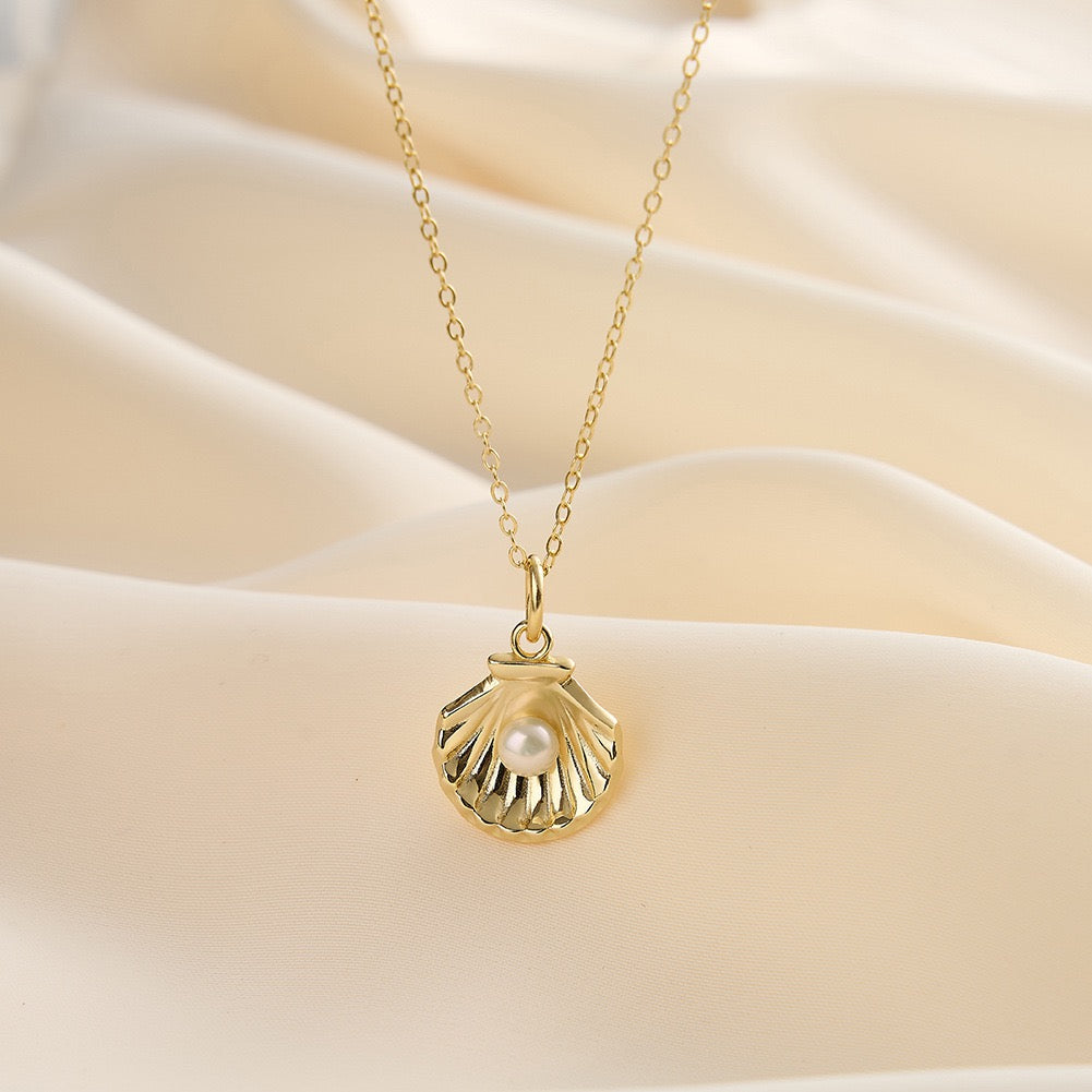 Seashell Baroque Pearl Necklace – 925 Sterling Silver Gold-Plated
