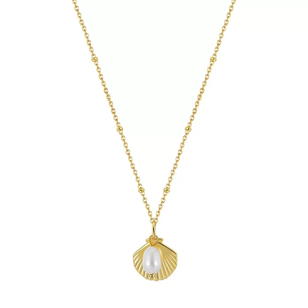 Seashell Natural Pearl Necklace – 925 Sterling Silver Gold-Plated