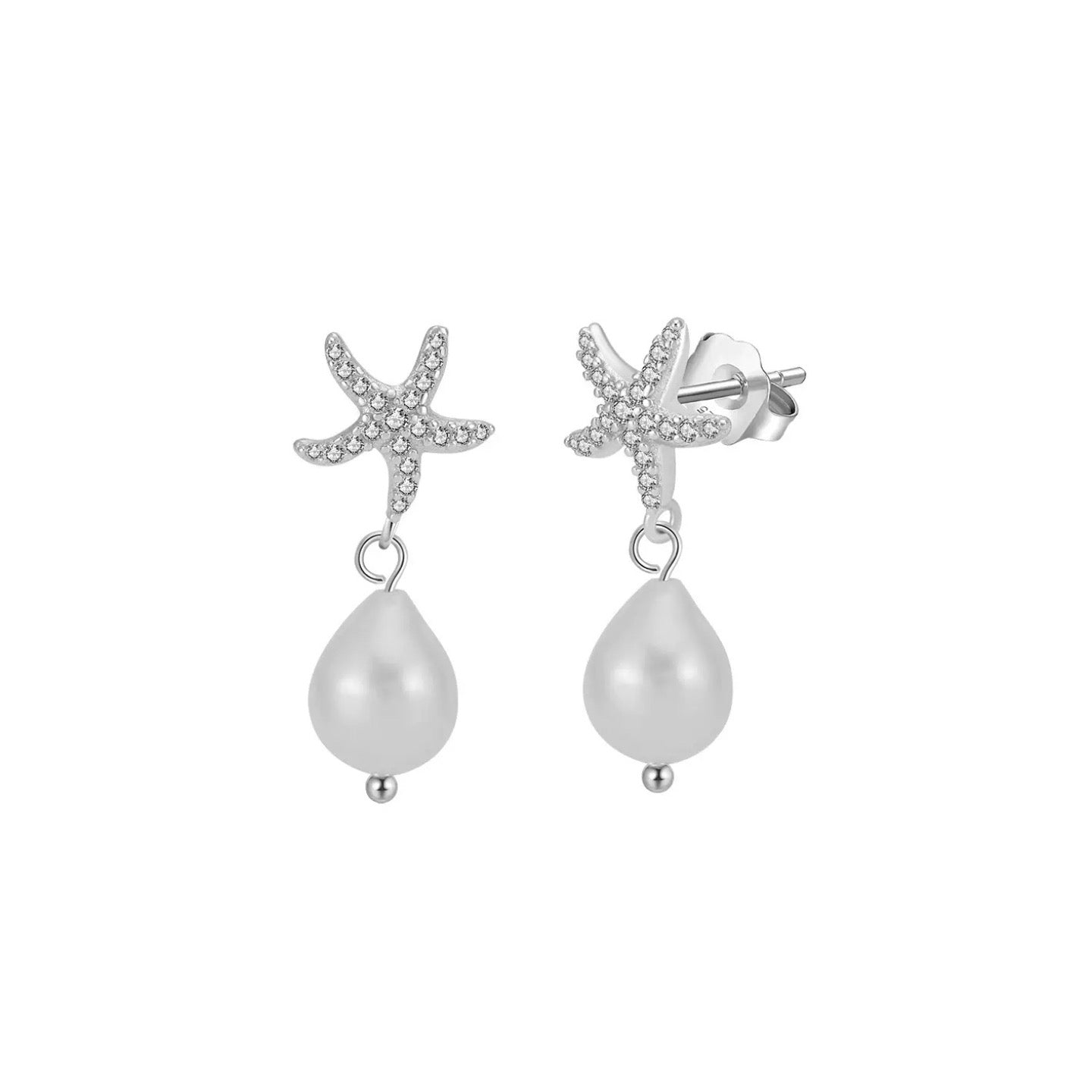 Starfish Earrings - Pearl Drop Starfish Jewelry in Gold Vermeil