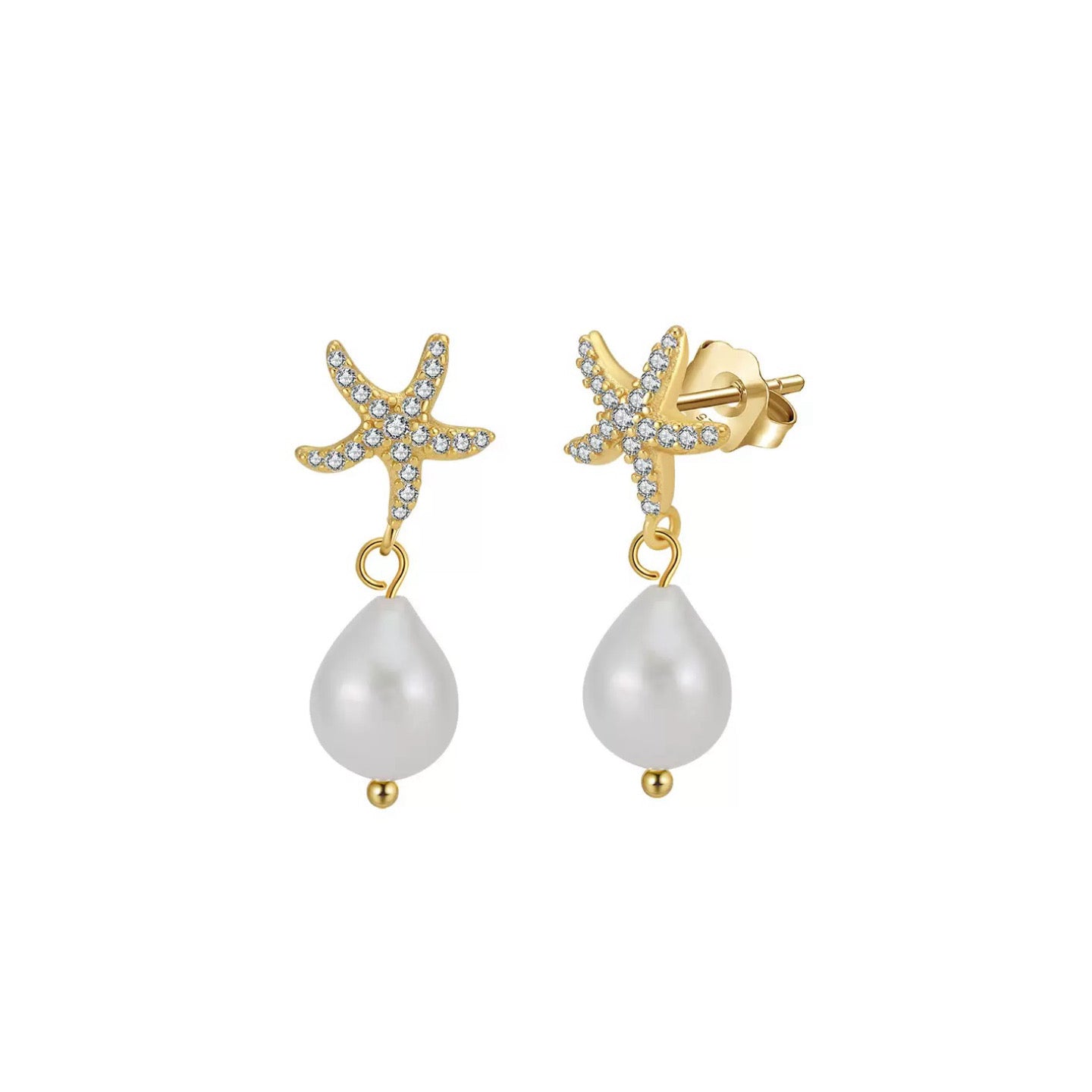 Starfish Earrings - Pearl Drop Starfish Jewelry in Gold Vermeil