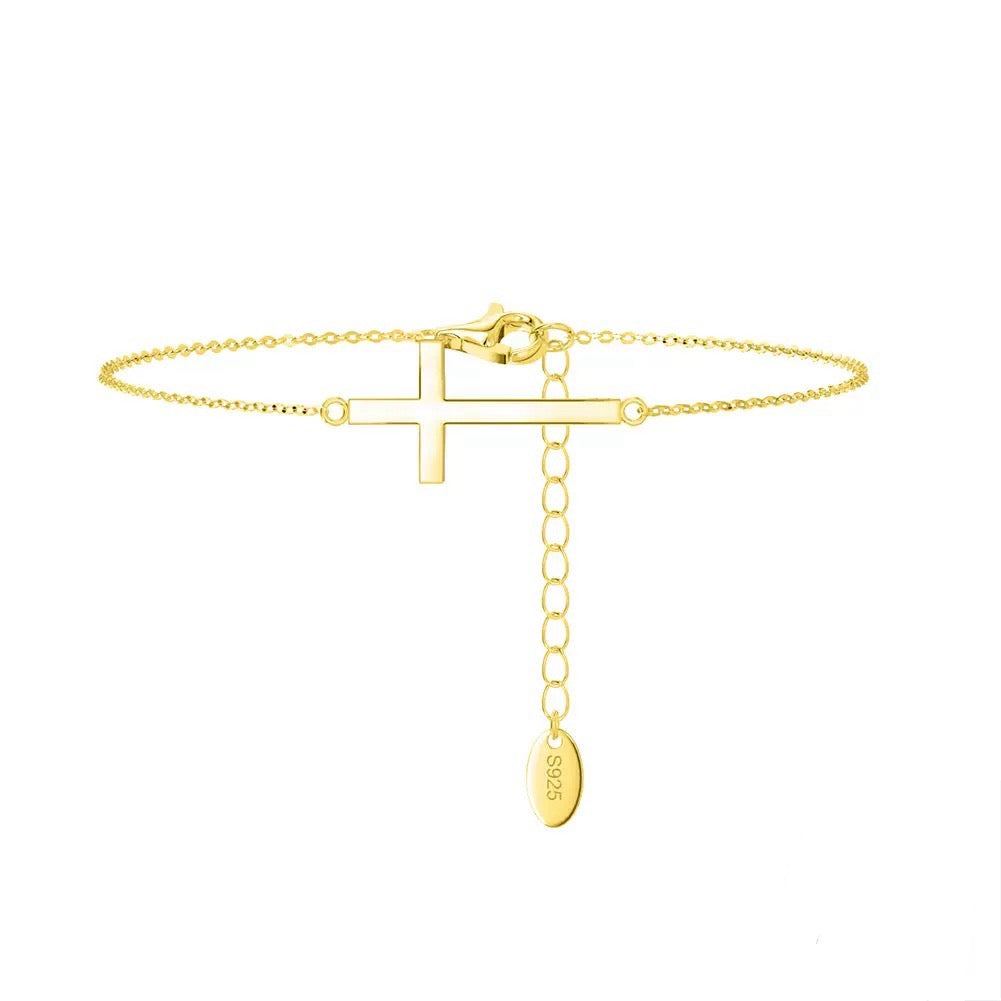 Minimal Cross Chain Bracelet – 925 Sterling Silver, Gold Plated