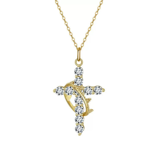 Halo Cross Pendant Necklace – 925 Sterling Silver, Gold Plated