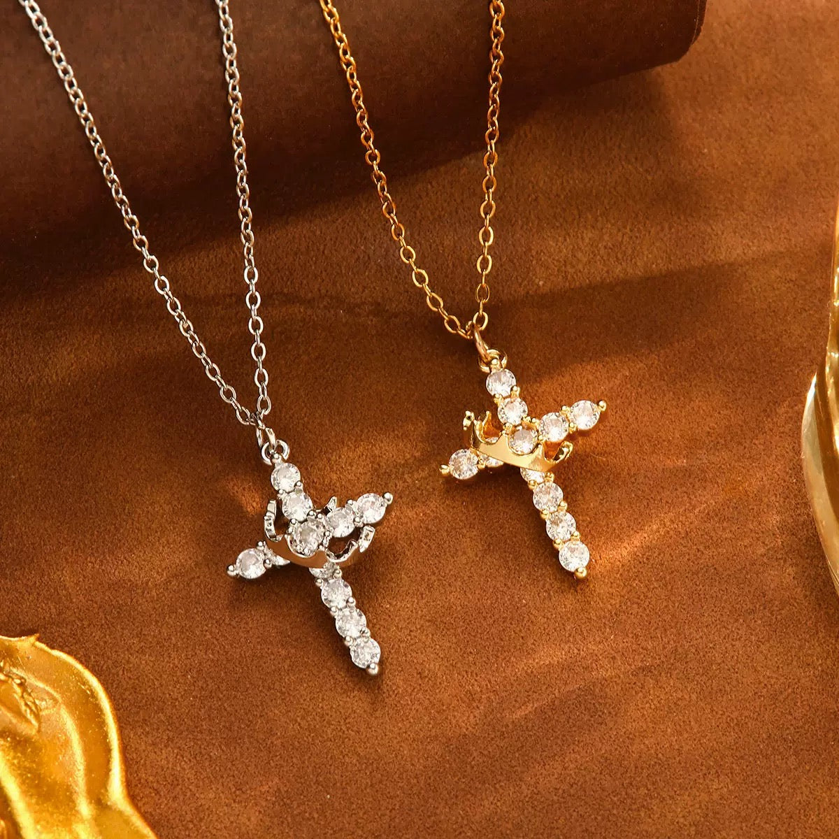 Halo Cross Pendant Necklace – 925 Sterling Silver, Gold Plated