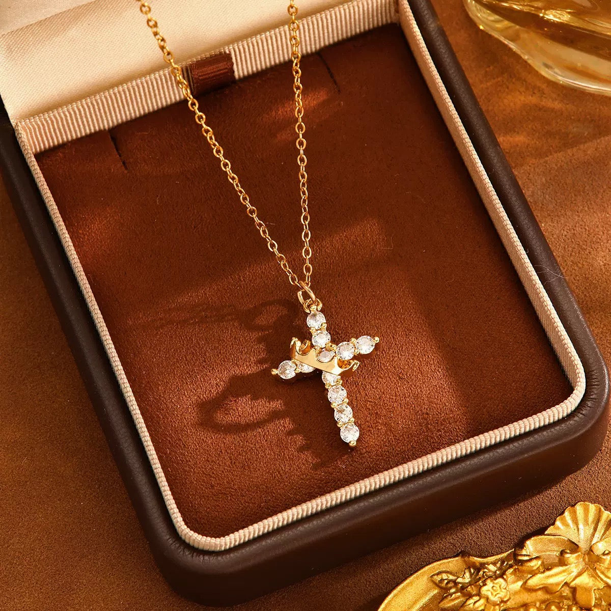 Halo Cross Pendant Necklace – 925 Sterling Silver, Gold Plated