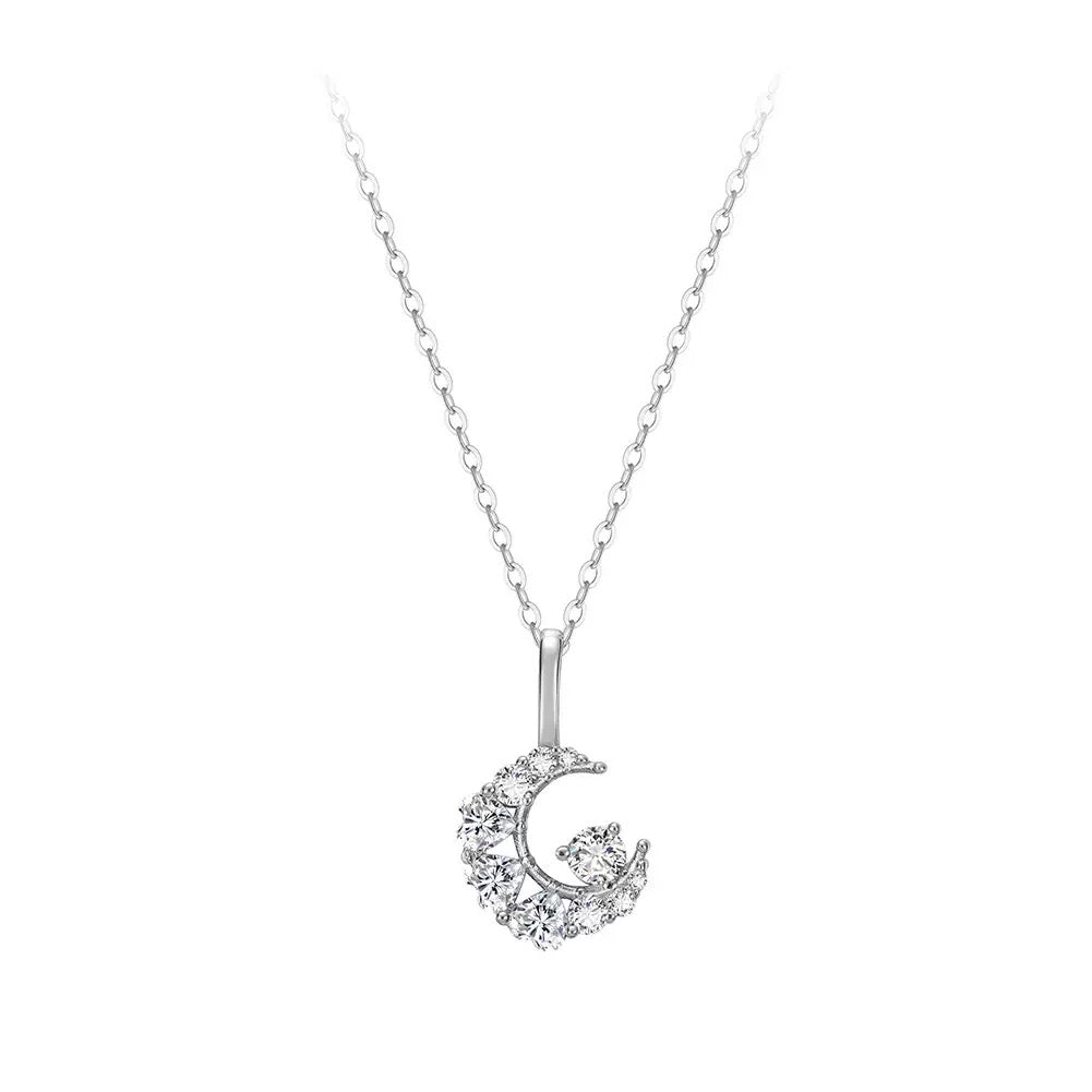 Crescent Moon CZ Pendant Necklace – 925 Sterling Silver, Gold Plated
