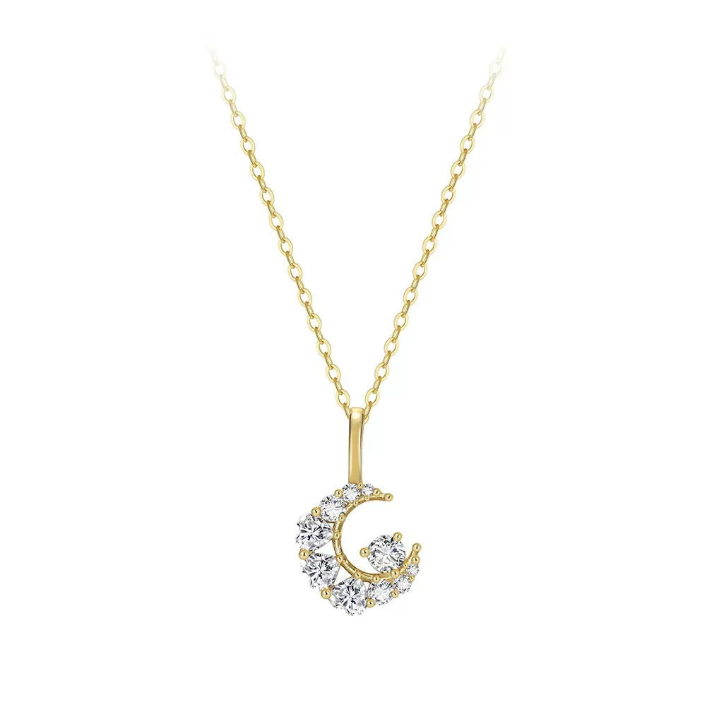 Crescent Moon CZ Pendant Necklace – 925 Sterling Silver, Gold Plated