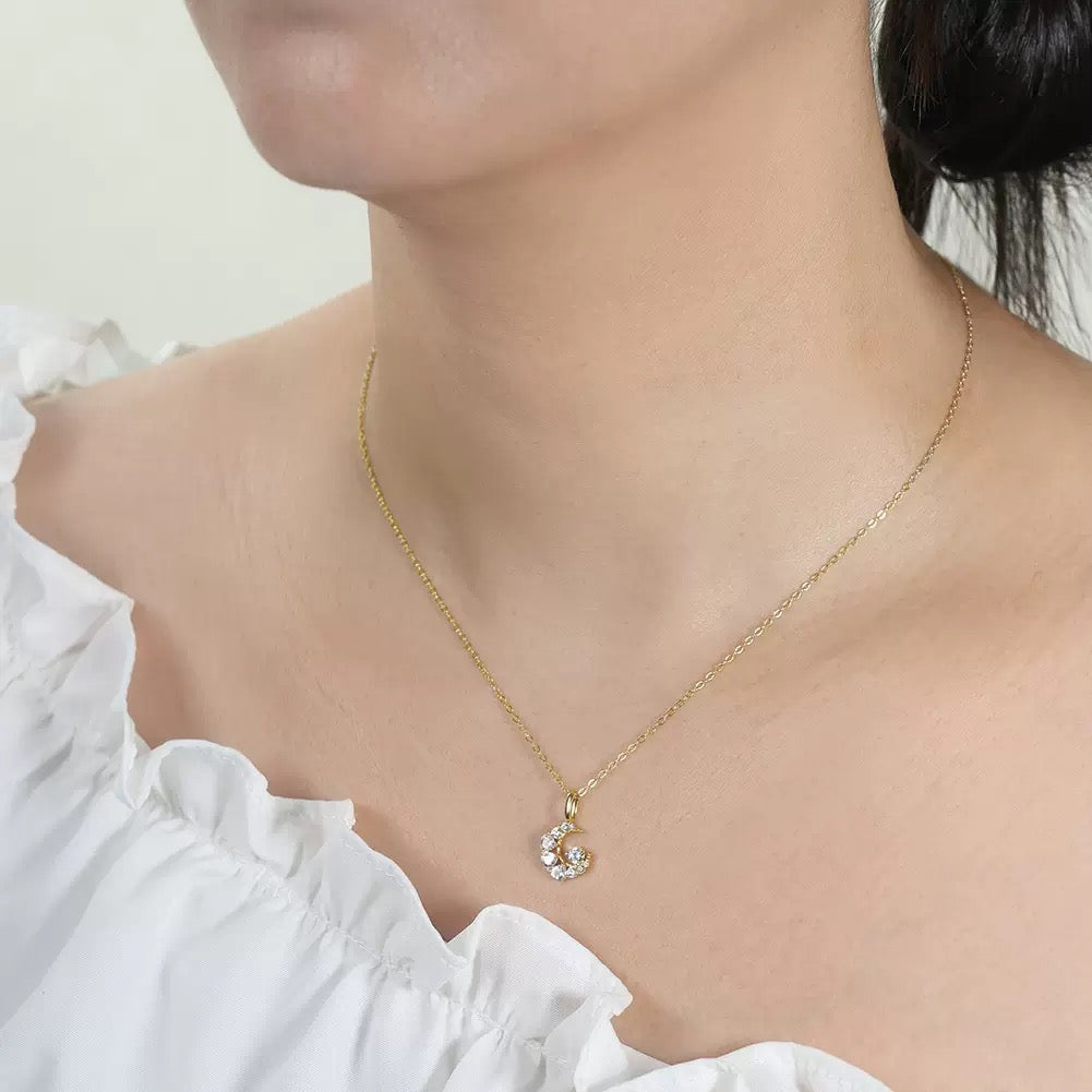 Crescent Moon CZ Pendant Necklace – 925 Sterling Silver, Gold Plated