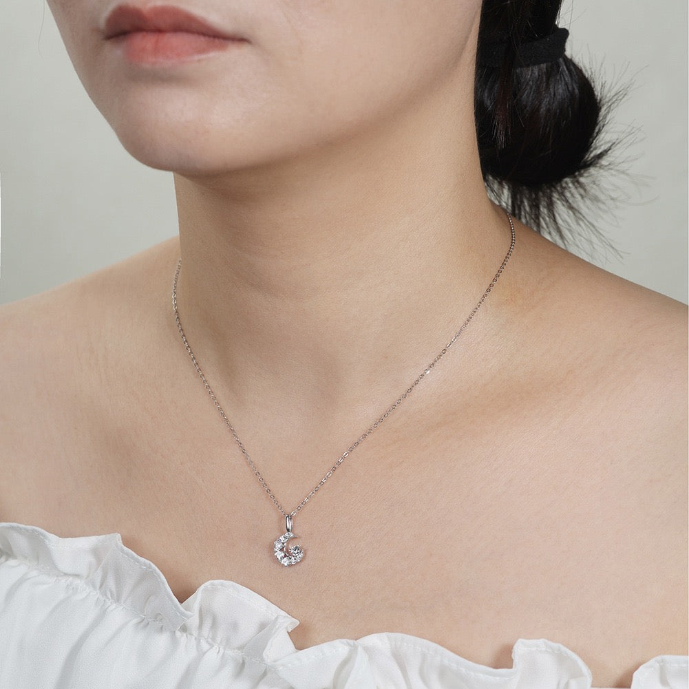 Crescent Moon CZ Pendant Necklace – 925 Sterling Silver, Gold Plated