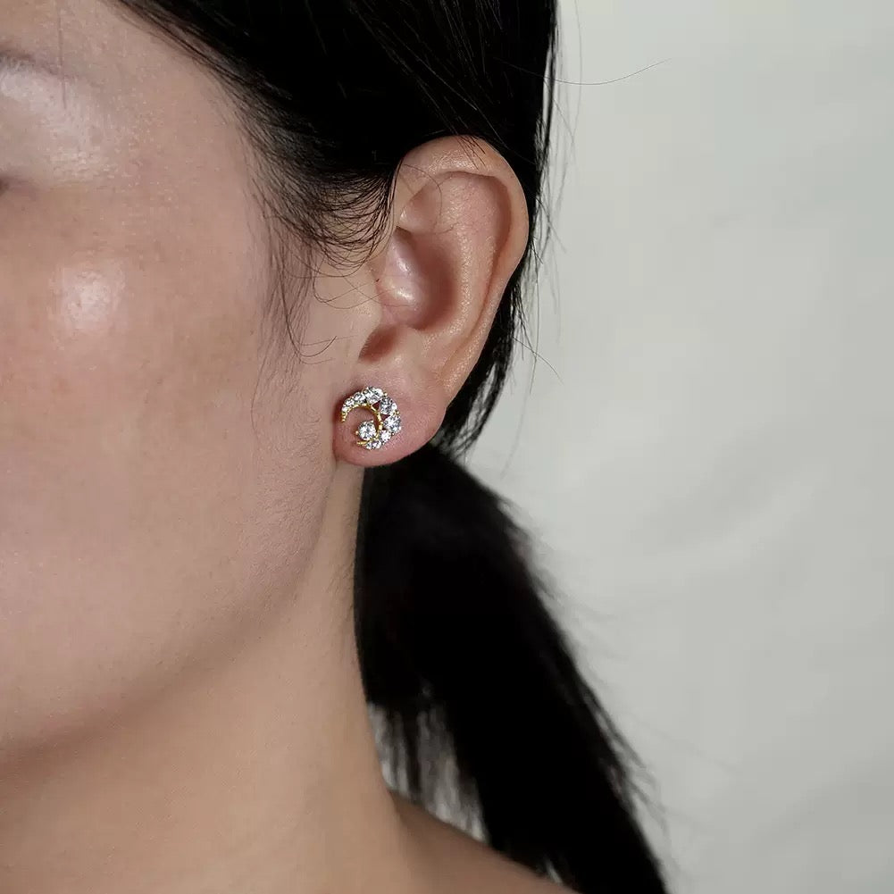Crescent Moon CZ Stud Earrings – 925 Sterling Silver, Gold Plated