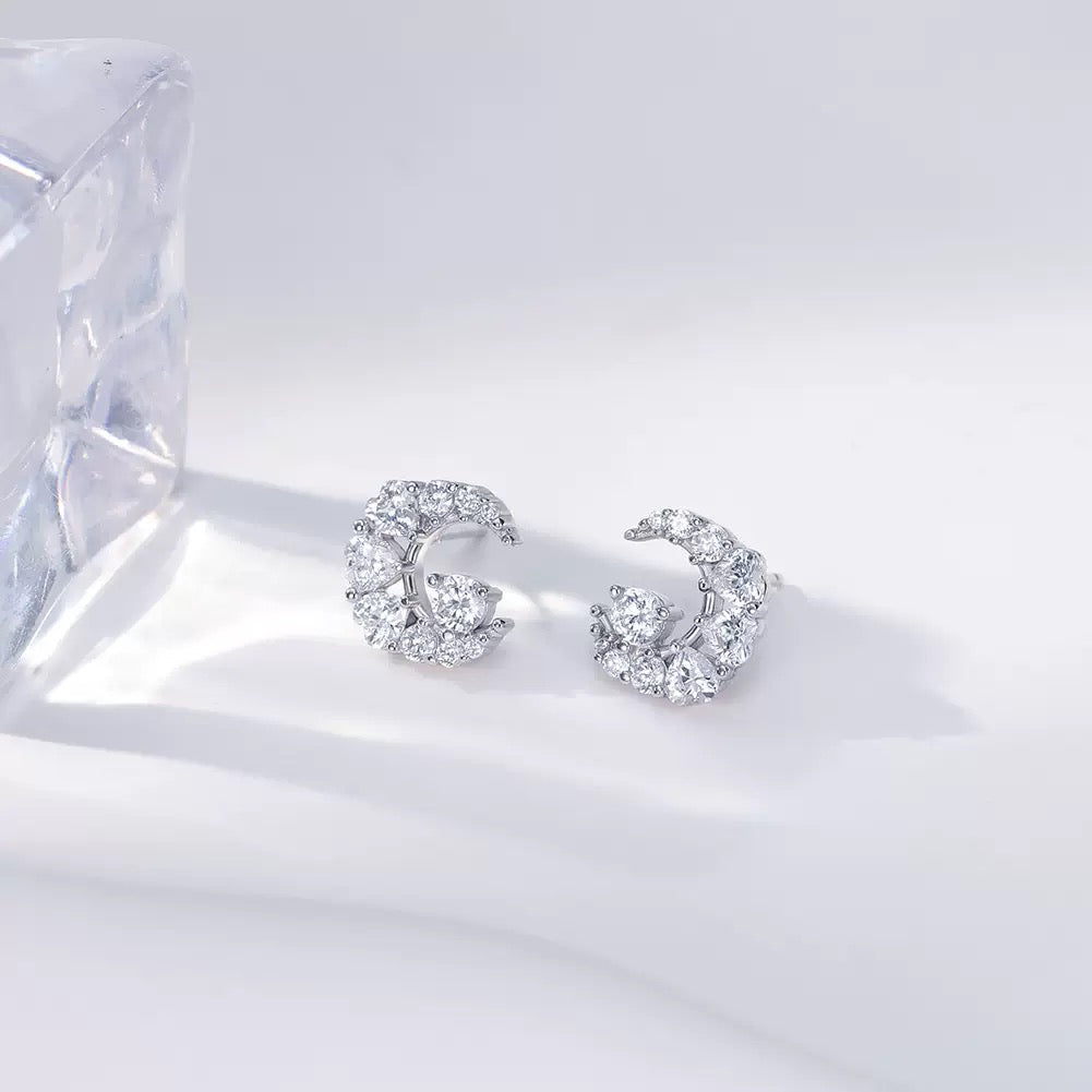 Crescent Moon CZ Stud Earrings – 925 Sterling Silver, Gold Plated