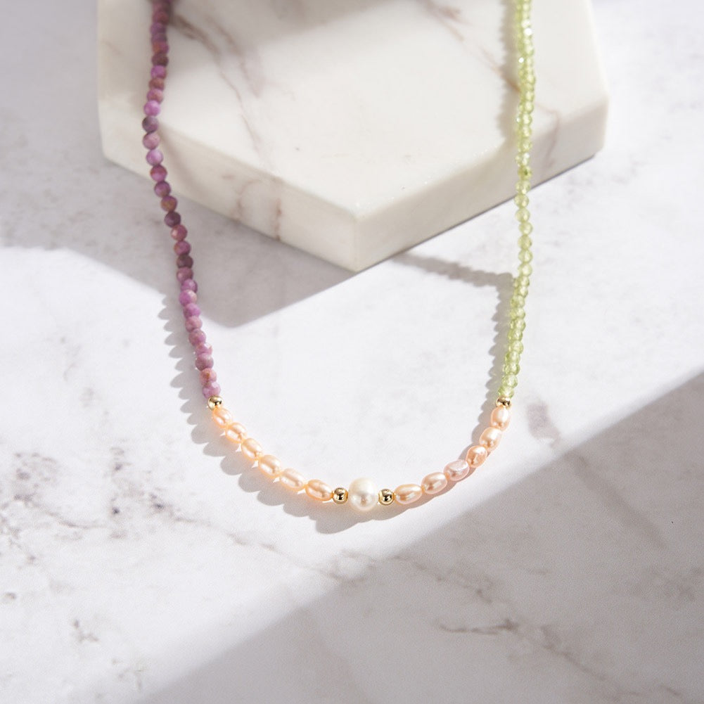Pearl Stone Double Strand Necklace styling view