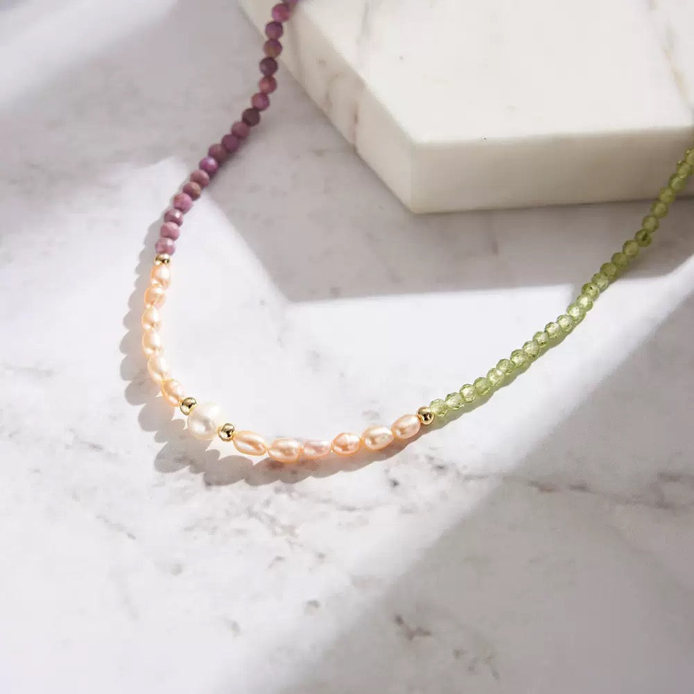 Pearl Stone Double Strand Necklace detail view