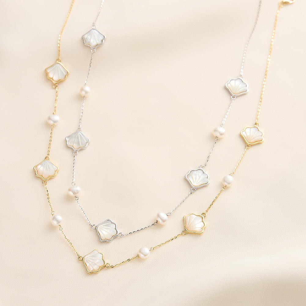 Shell Mother-of-Pearl & Freshwater Pearl Station Necklace