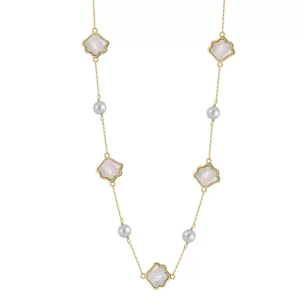 Shell Mother-of-Pearl & Freshwater Pearl Station Necklace