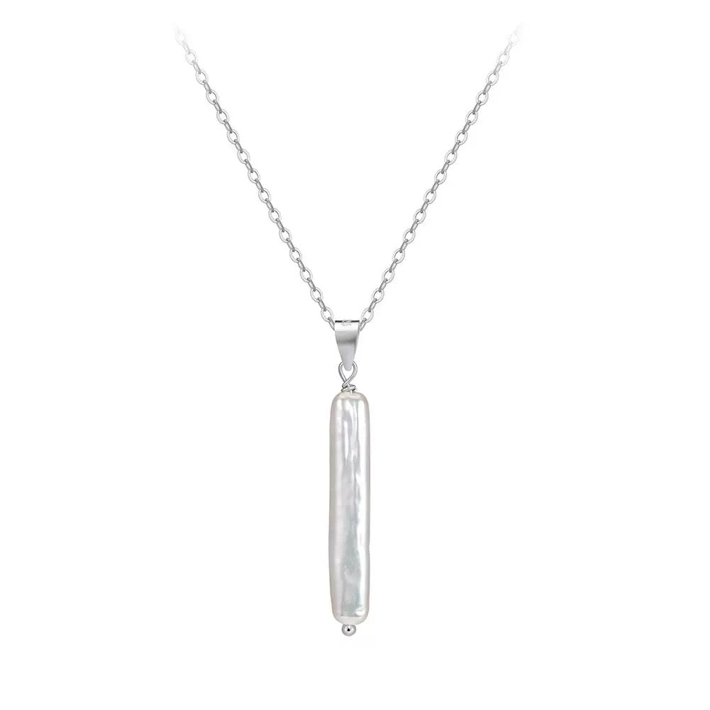 Long Stick Freshwater Pearl Pendant Necklace – 925 Sterling Silver, Gold Plated