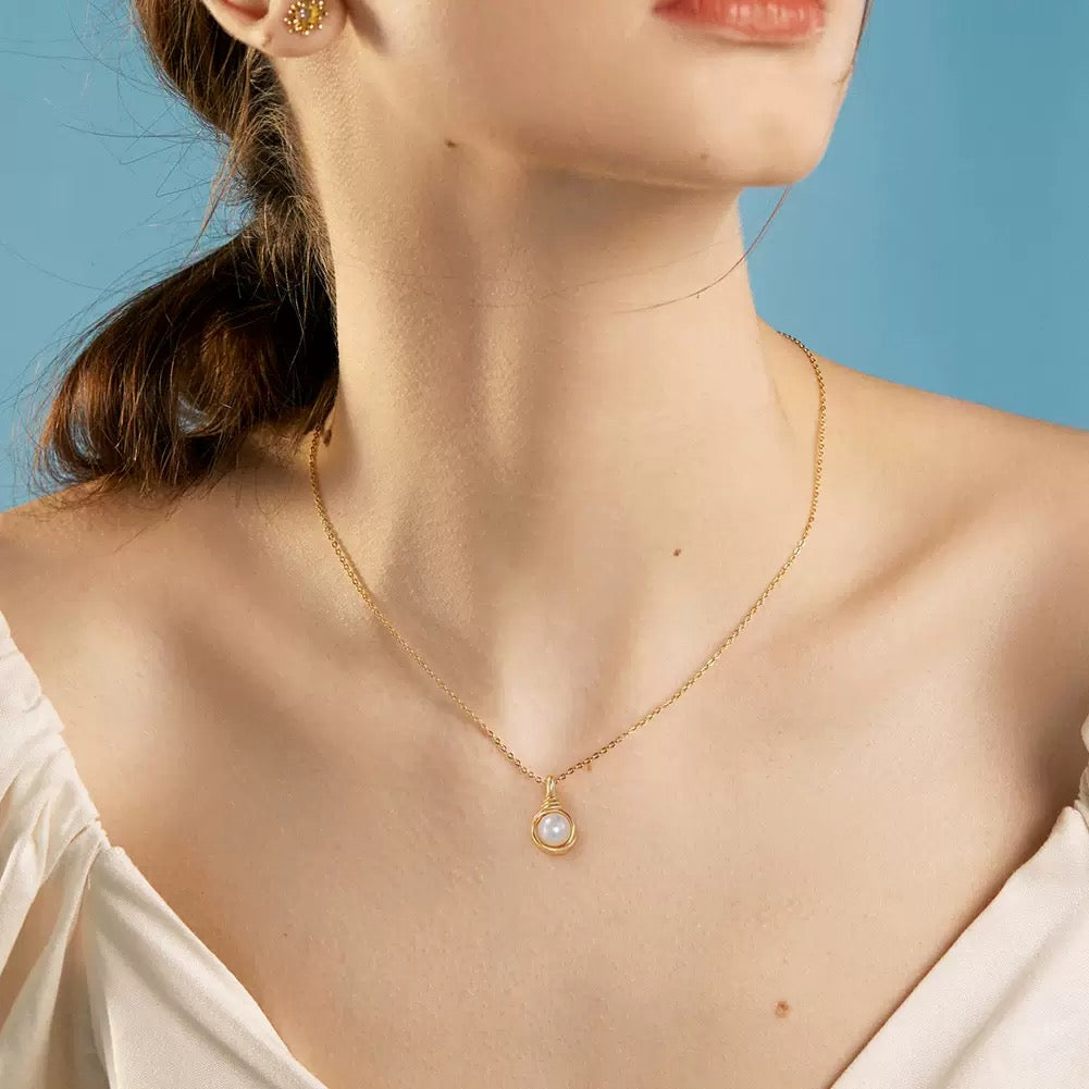 Wrapped Freshwater Pearl Pendant Necklace – 925 Sterling Silver, Gold Plated