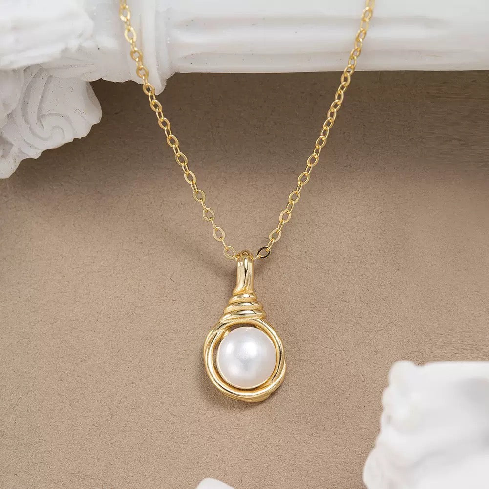 Wrapped Freshwater Pearl Pendant Necklace – 925 Sterling Silver, Gold Plated