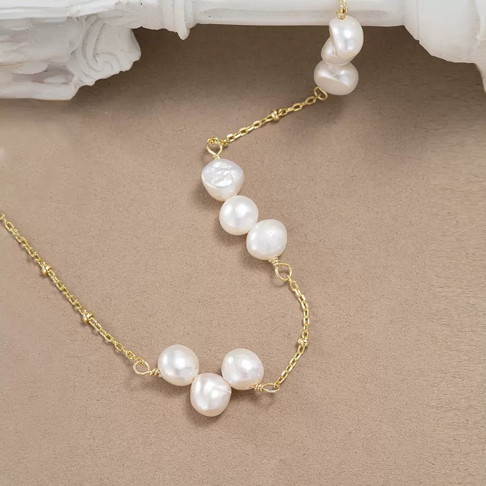 Elegant Freshwater Pearl Necklace – 925 Sterling Silver, Gold Plated