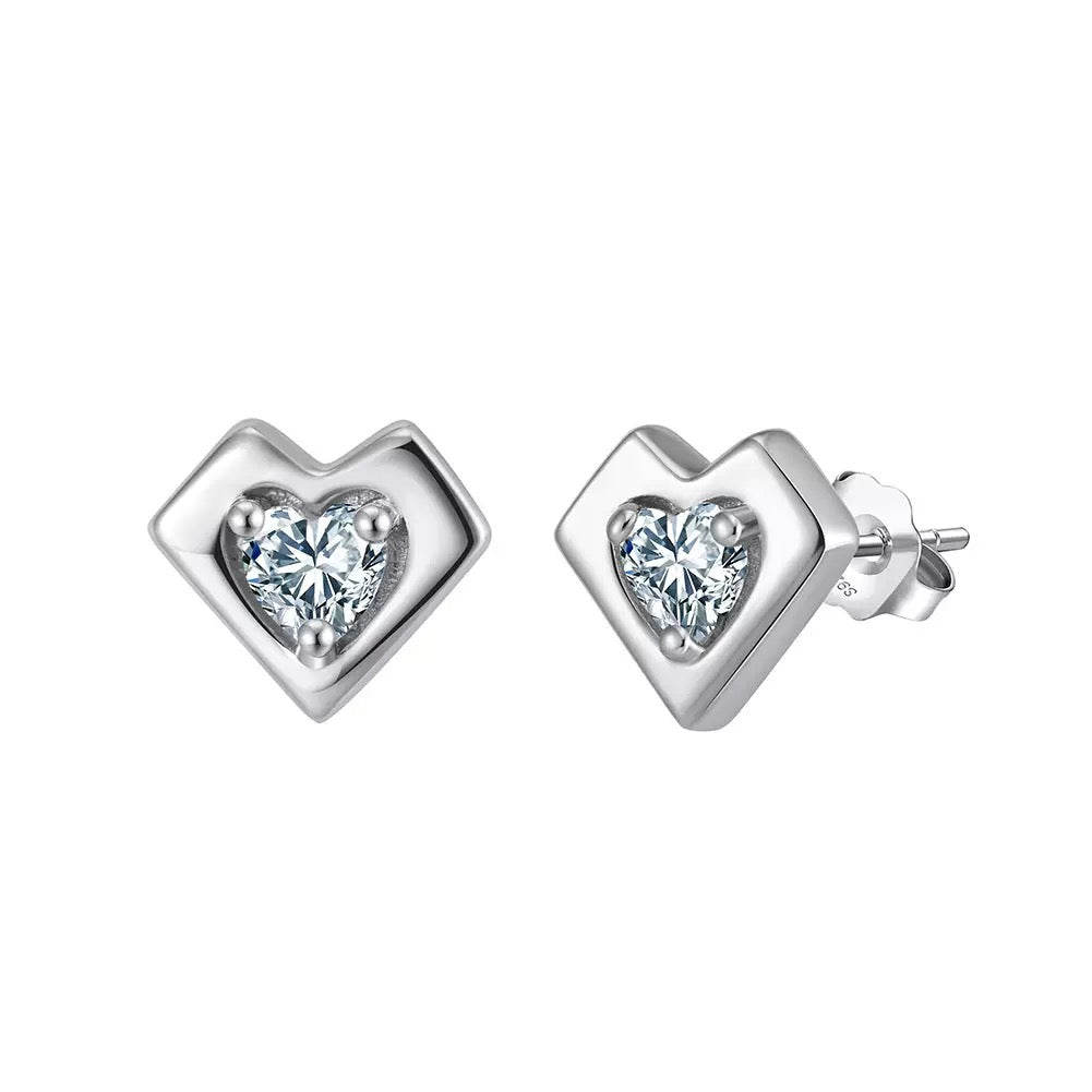 Heart Shaped Zirconia Stud Earrings – 925 Sterling Silver