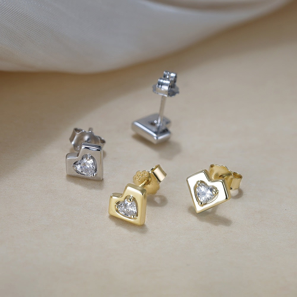 Heart Shaped Zirconia Stud Earrings – 925 Sterling Silver