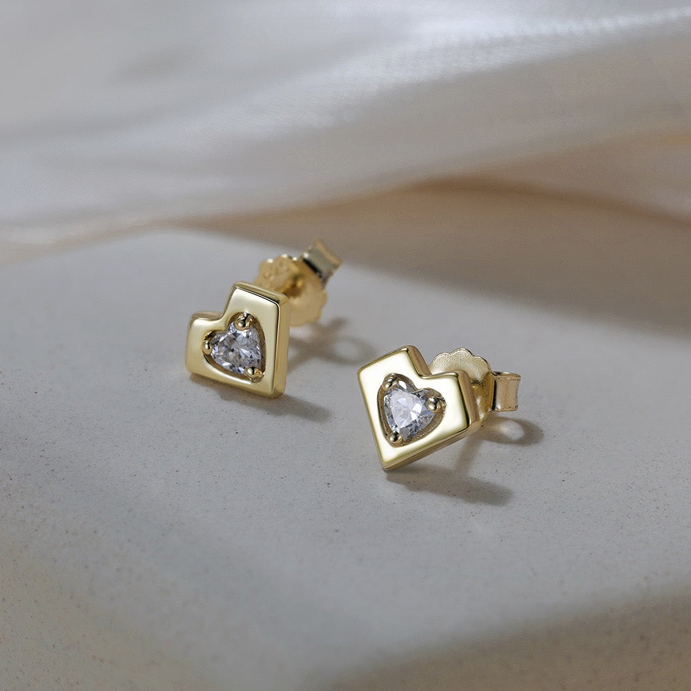Heart Shaped Zirconia Stud Earrings – 925 Sterling Silver