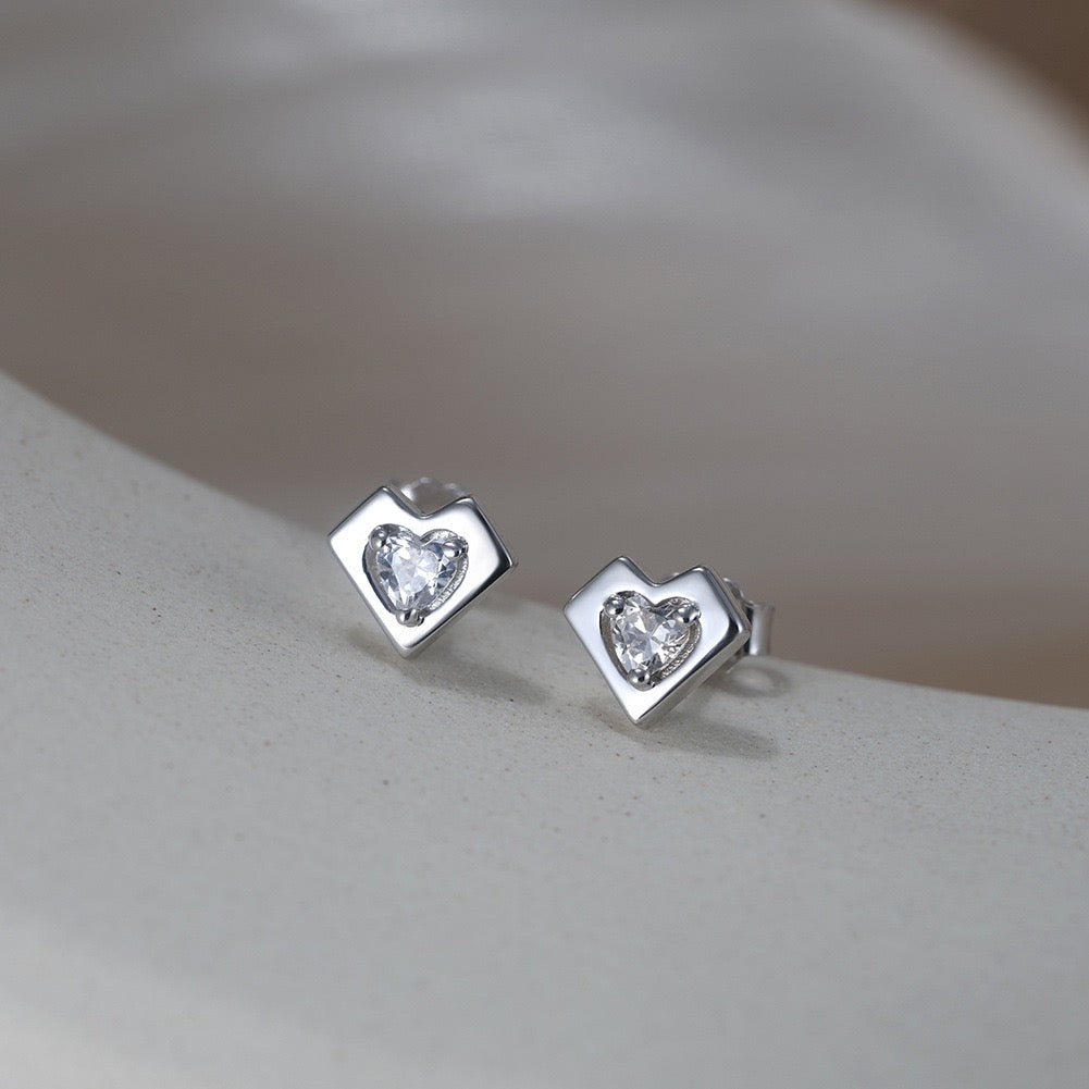 Heart Shaped Zirconia Stud Earrings – 925 Sterling Silver