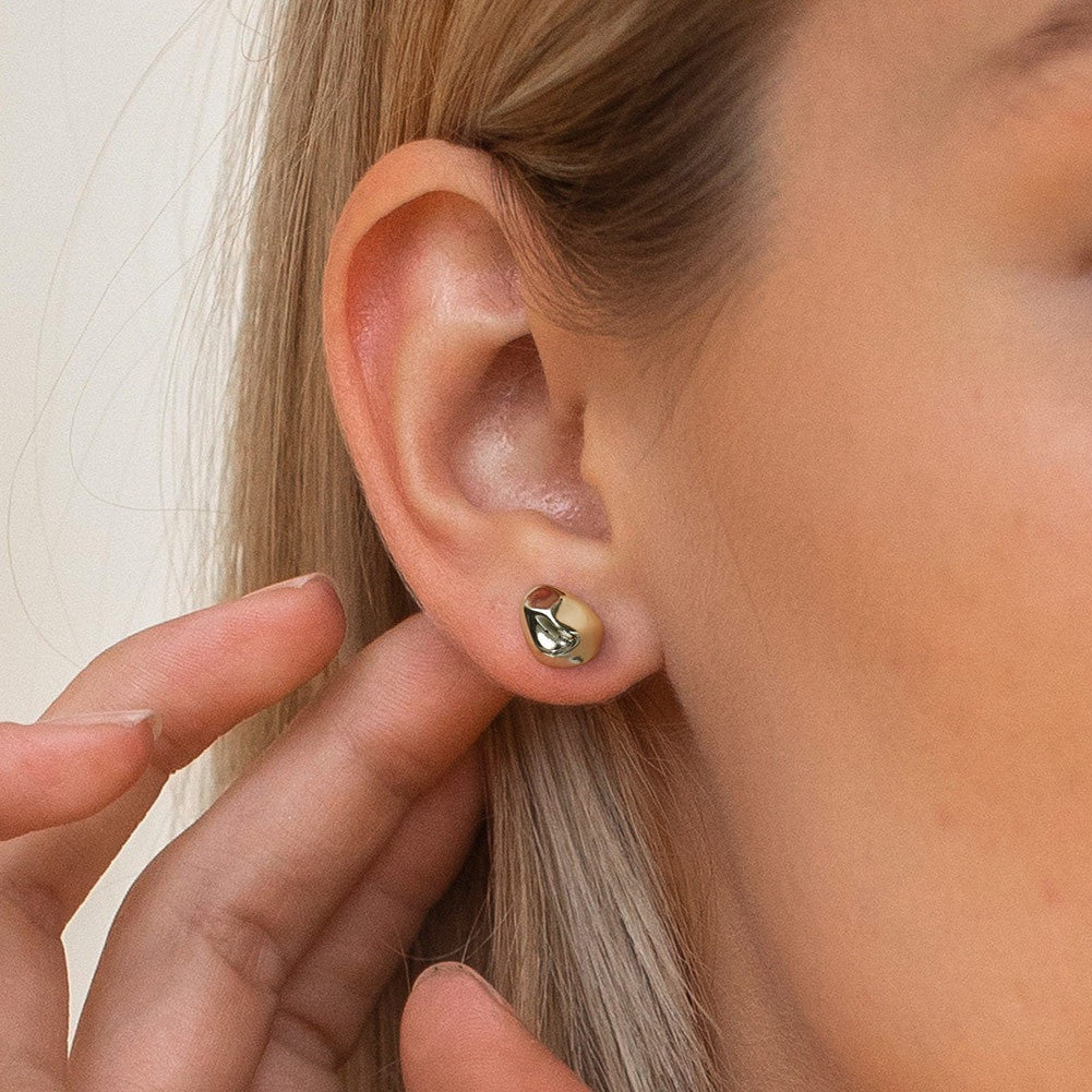 Golden Pebble Stud Earrings – 925 Sterling Silver