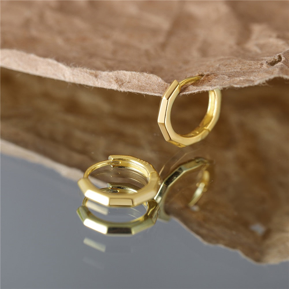 Golden Edge Hoop Earrings – 925 Sterling Silver