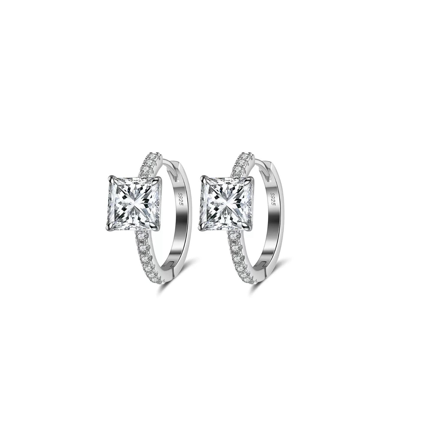 Sparking Square Hoop Earrings – 925 Sterling Silver